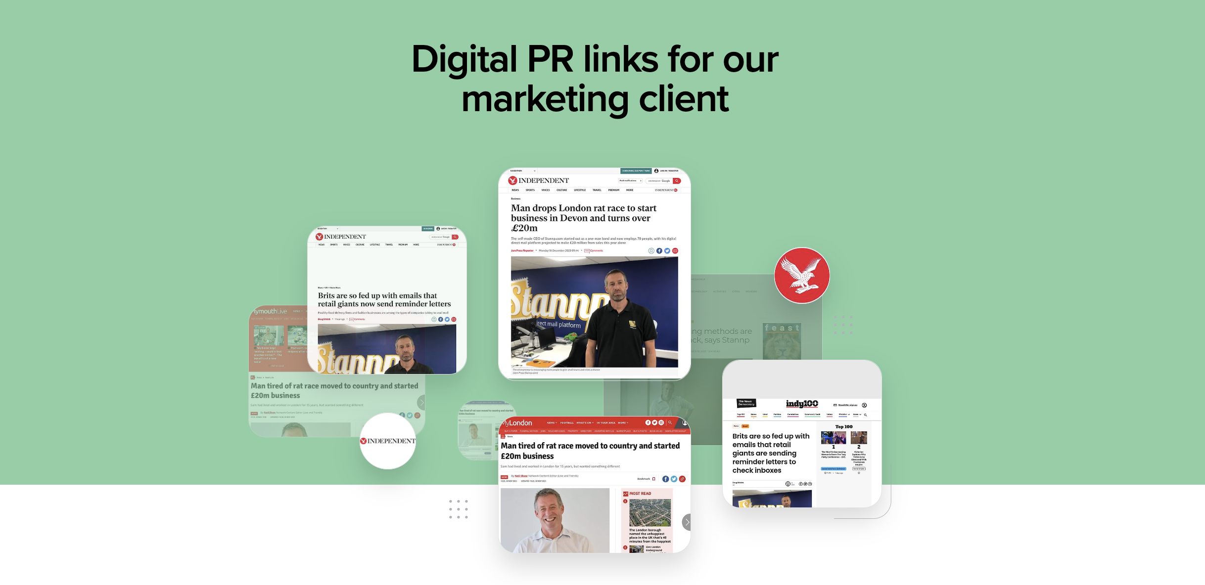 Montage of Top-Tier Media Coverage Secured by JamPrime for Stannp.com's Direct Mail Campaign