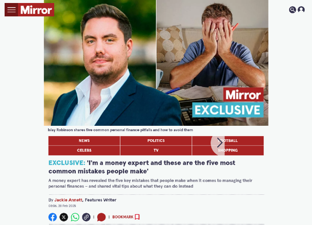 Mirror: Money expert Islay Robinson on five common financial mistakes